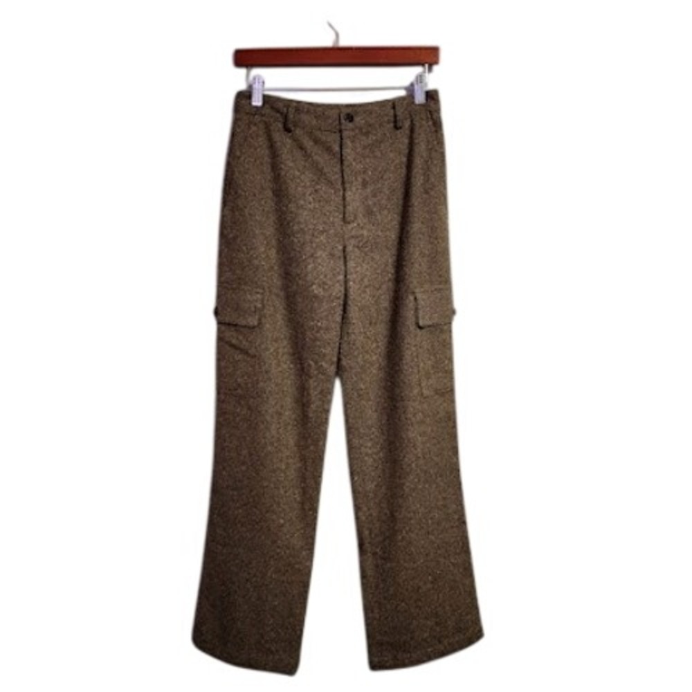 J.Crew Vintage Y2K Brown Tweed Wool Blend Wide Leg Cargo Pants Women's Size 4